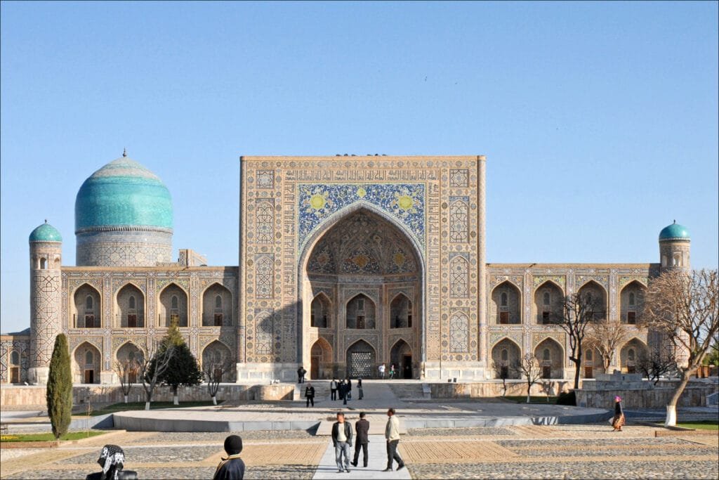 The Tillya-Kari Madrasah on Registan Square, built between 1646 and 1660.