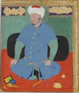 A 1507 miniature by Kamaleddin Behzad depicting Shaybani Khan.
