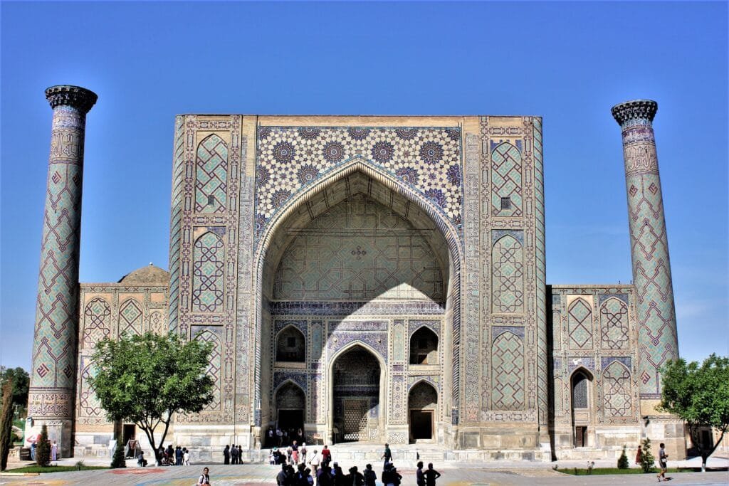 The Ulugh Beg Madrasah on Registan Square in Samarkand.