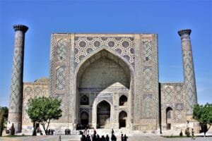 The Ulugh Beg Madrasah on Registan Square in Samarkand.